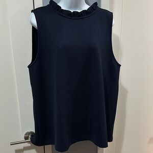 Anne Taylor Sleeveless Navy Top with Ruffle Neck